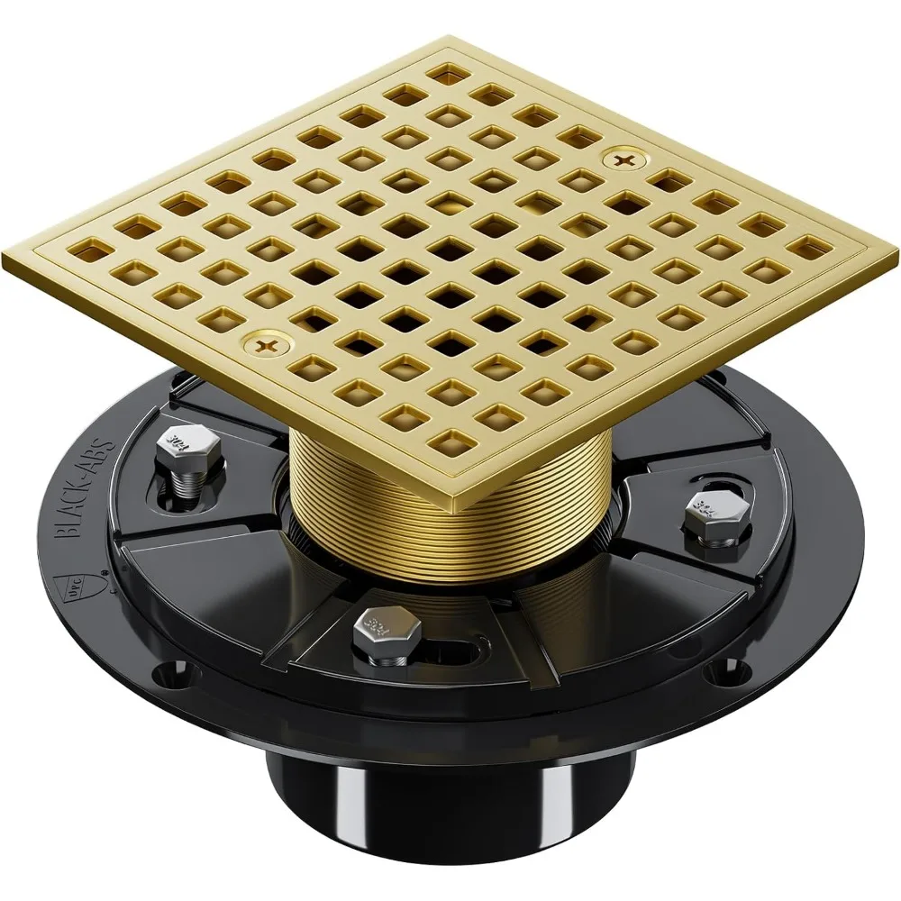 

Square Brushed Gold Shower Drain Kit with Hair Strainer and Removable Cover for 2 or 3 Inch Pipe SUS304 Stainless Steel