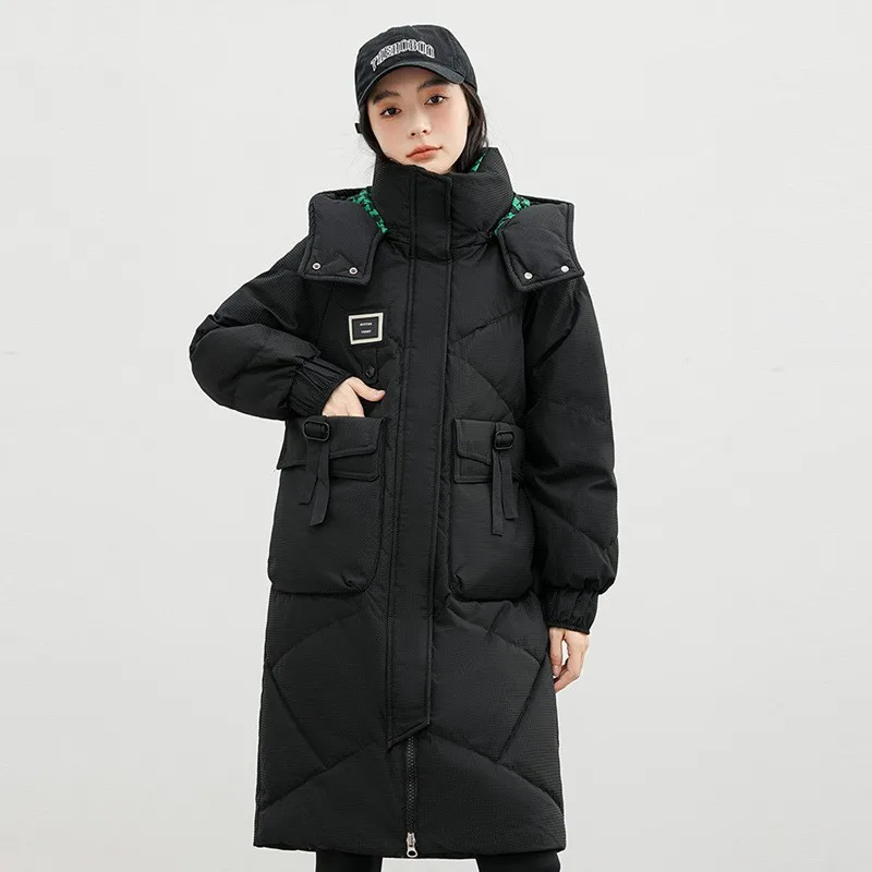 

Новое зимнее поступление, женская свободная модная хлопковая куртка прямого кроя с капюшоном, утолщенное морозостойкое пальто средней длины