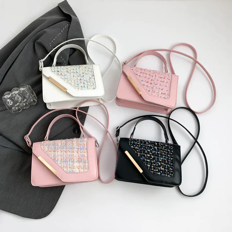 

New Korean Fashion Small Square Bag High End Spring Autumn Handheld Diagonal Crossbody Bag Trendy Splicing PU Handbag For Women