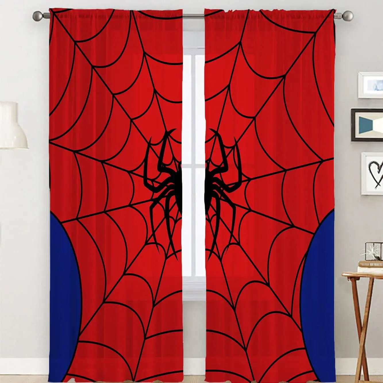 Cartoon Spider Red Web Halloween Boy Girl Kids Window tende tende per soggiorno camera da letto cucina porta Home Decor 2 pezzi