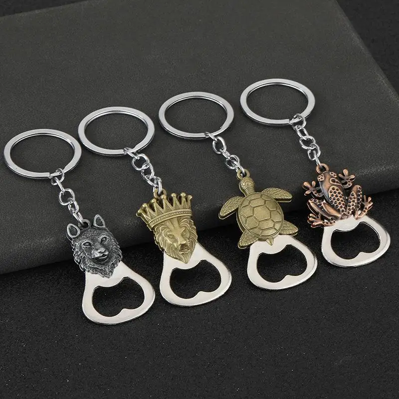 ~~Frog Wolf Turtle Lion Bronze Color Metal Bottle Opener Keyring Mini Pocket Beer Opener Key Holder Keychain
