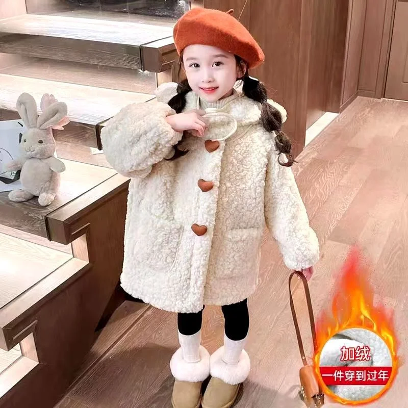 Winter Girls Fleece Coats Autumn Children Cotton-Padded Jackets Kids Clothing Baby Hooded Outerwear Princess Costumes 2-8 Years