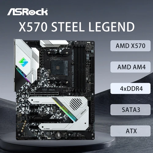 Imagen 1 del producto Placa base ASRock X570 STEEL LEGEND compatible con 5500 5600 5600X 5700X 5700x3D 5800x3D CPU 4xDDR4 128GB AMD AM4 HDMI ATX