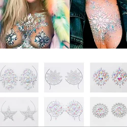 3D Crystal Chest Jewels Temporary Tattoo Sticker Rhinestone Flash Tattoos Adhesive Face Jewel Chest Gem Body Paint Sticker Stage