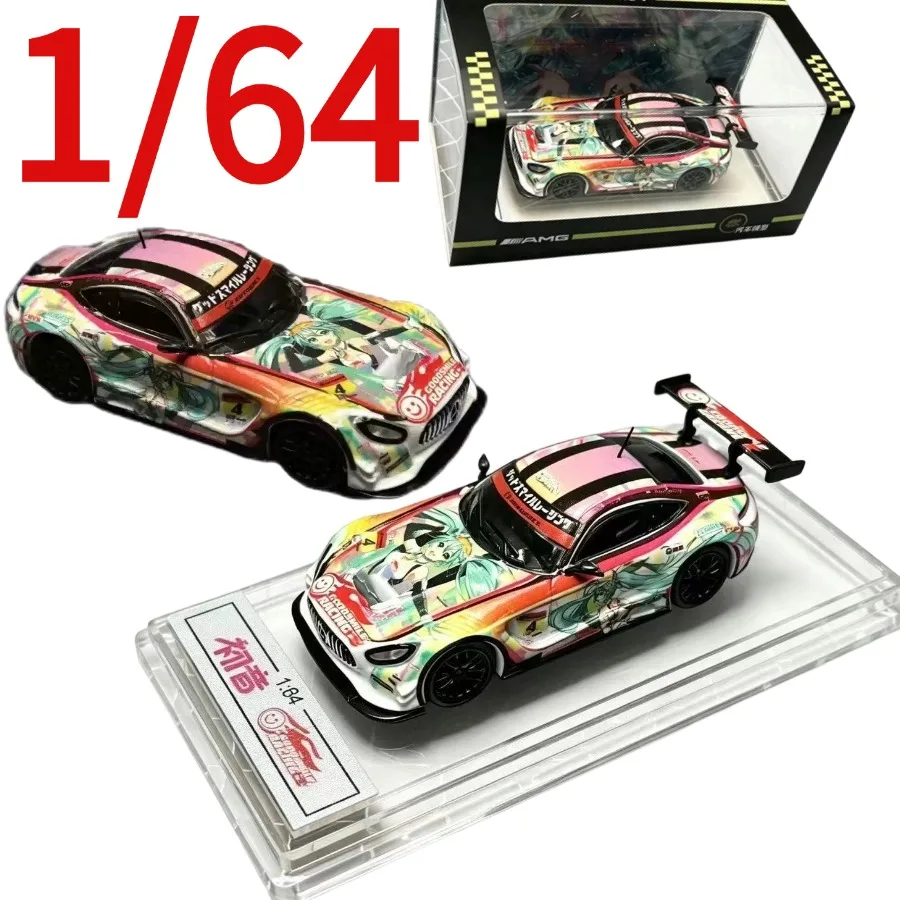 no-brand-diecast-1-64-mercedes-amg-gt-hatsune-miku-livery-car-model-mercedes-play-vehicles-collectible-model-cars-toys-for-boys
