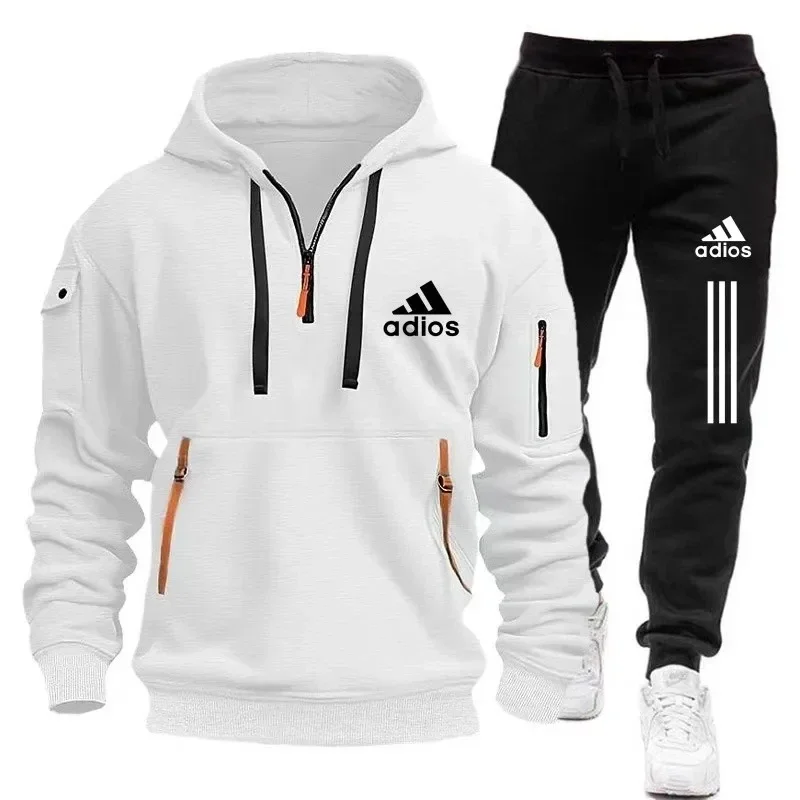 Fashion Print Tracksuit for Men Zipper Hooded Sweatshirt and Sweatpants Two Pieces Suits Male Casual Fitness Jogging Sports Sets