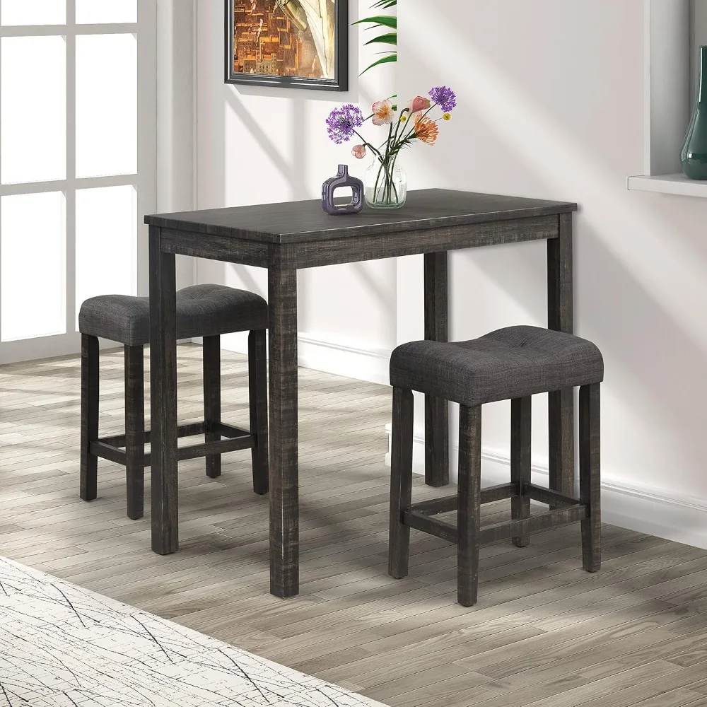 Sora Wood 3-Piece Counter Height Dining Set, Grey,Grey