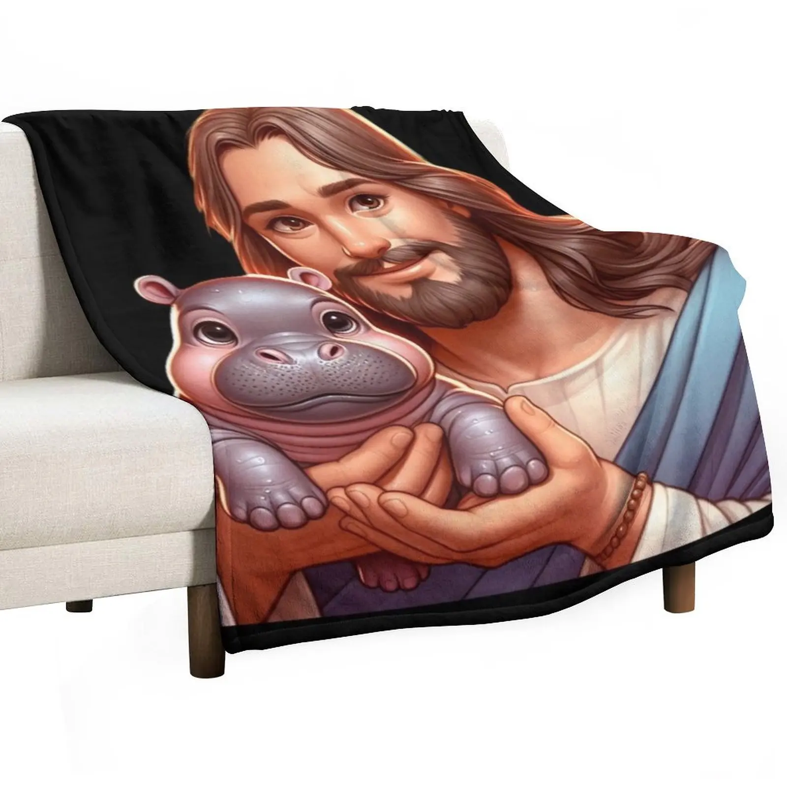 

Jesus Carrying Moo Deng Throw Blanket valentine gift ideas heavy to sleep Decorative Sofas Furrys Blankets