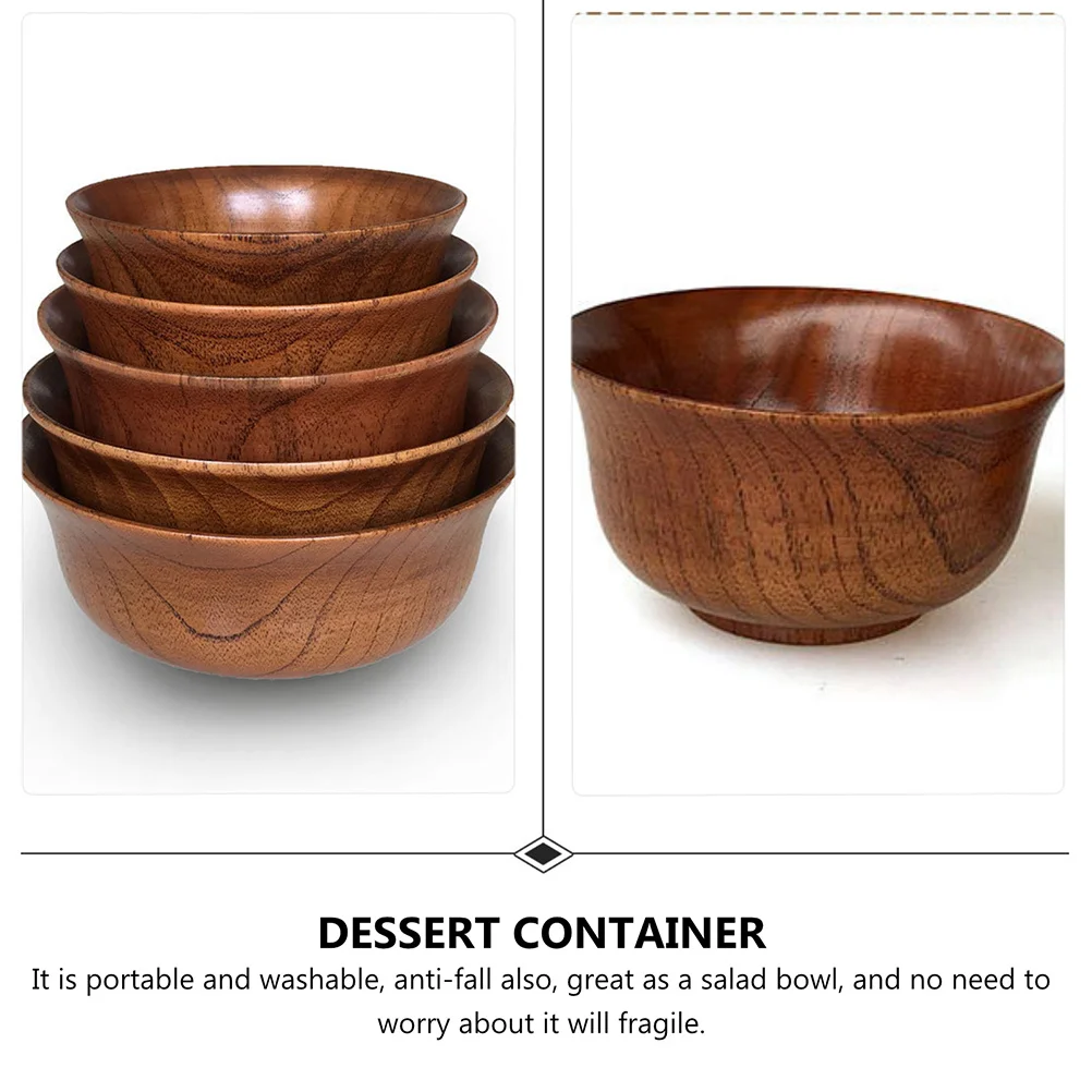 

1pc Wooden Bowl Natural Round Wood Tableware For Salad Soup Rice Serving Food Storage Kitchen Supplies Dessert Container