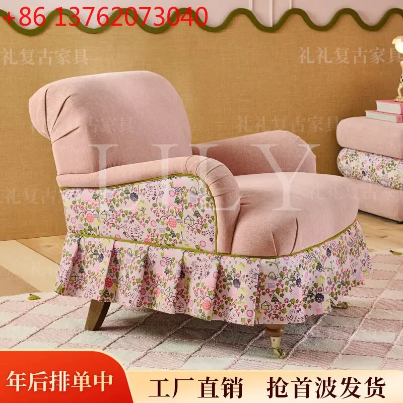 Xx French retro solid wood sofa chair villa master bedroom pink casual single chair
