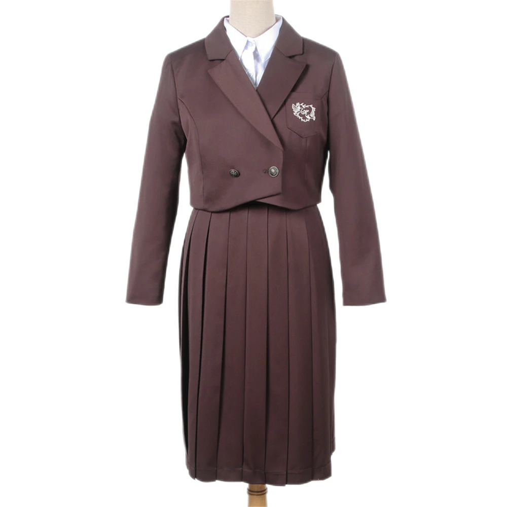 Dames Chocolade Bruine Korte Blazer Pak Dames Mouwloze Pinafore Jurk Studenten Jk Lange Geplooide Jurk Herfst School Uniform