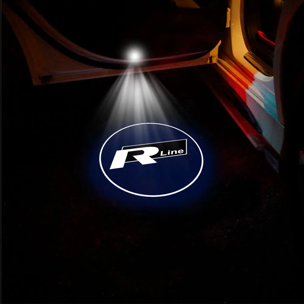 Lumière de bienvenue de porte de voiture à LED, budgétaire laser, insigne, lampe d\'emblème pour Volkswagen Rline R Golf Polo Beetle Passat Tiguan