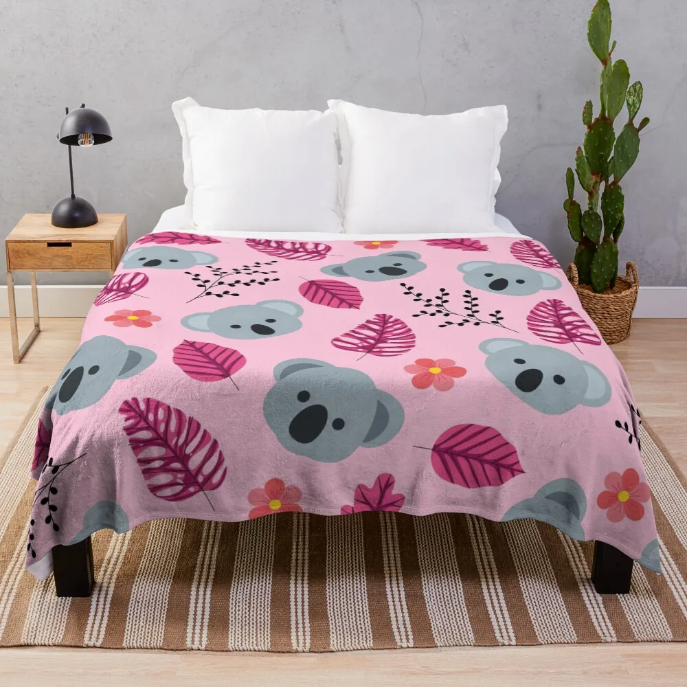 

Koalas in the Forest (pink) Throw Blanket Soft Big Extra Large Throw Stuffeds Furrys Blankets