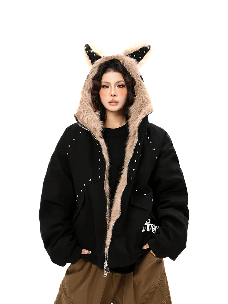 thiened-coton-jaet-femmes-hiver-design-sens-chaleur-a-capuche-montagne-aigle-nail-art-rue-sle-coupe-ample-fermeture-a-glissiere