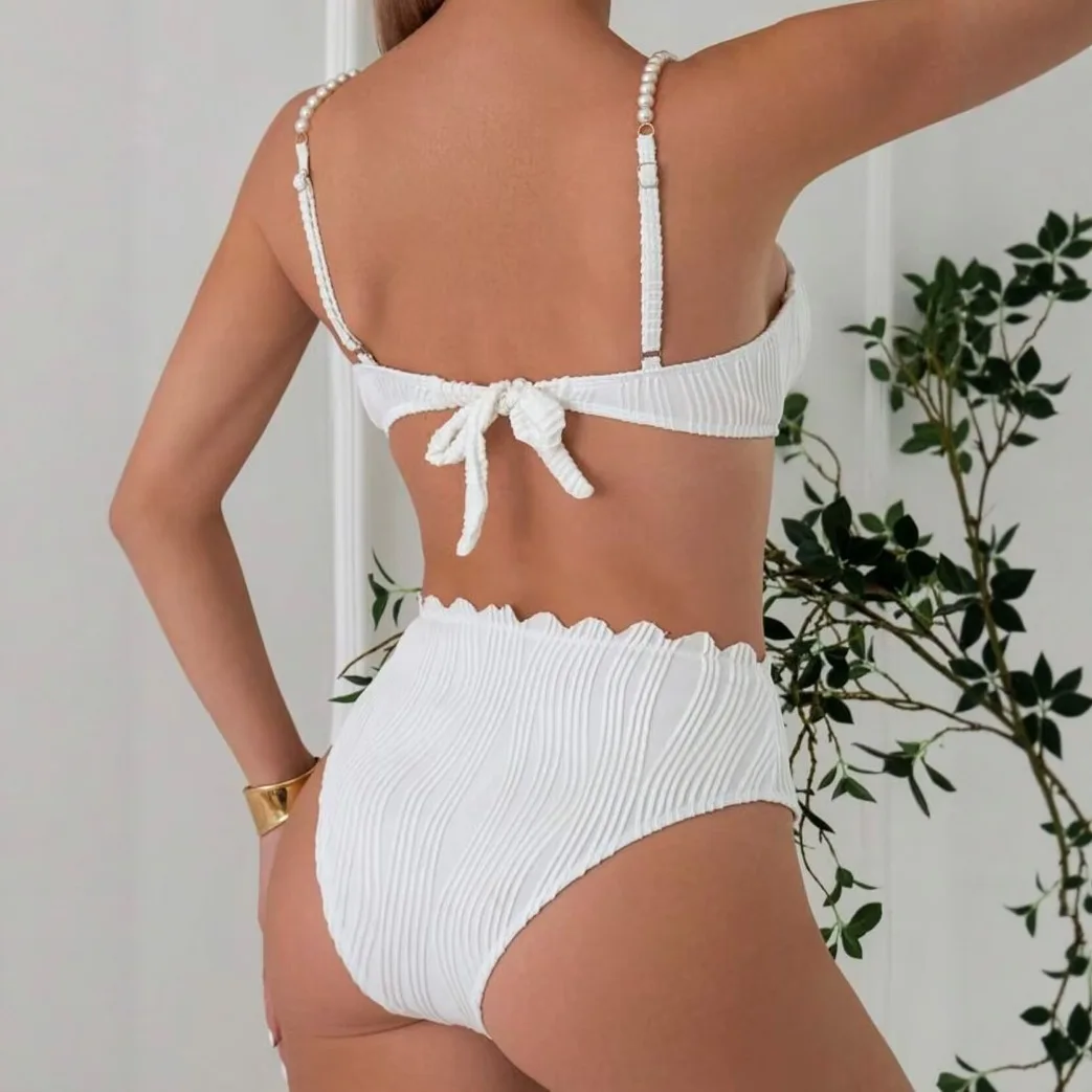 2025 Sexy Solid Bikini Set Women's Triangle Shell Print Two Piece Swimwear Beach Bathing Suit Solid Color Swim Clothes Female