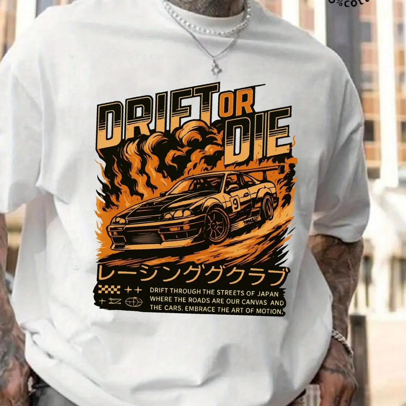 

Men's Racing and Flame Pattern T-Shirt 100% Cotton Regular Version Suitable for Spring and Summer Outdoor Hip Hop Style