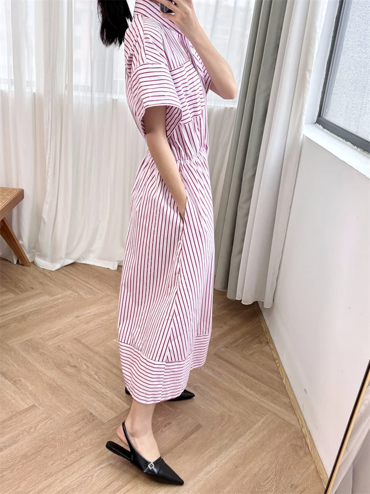 

Hot Diamond Dress Heavy Industry with Red and White Vertical Stripes for Women's S Home 2024 Early Autumn New French Style