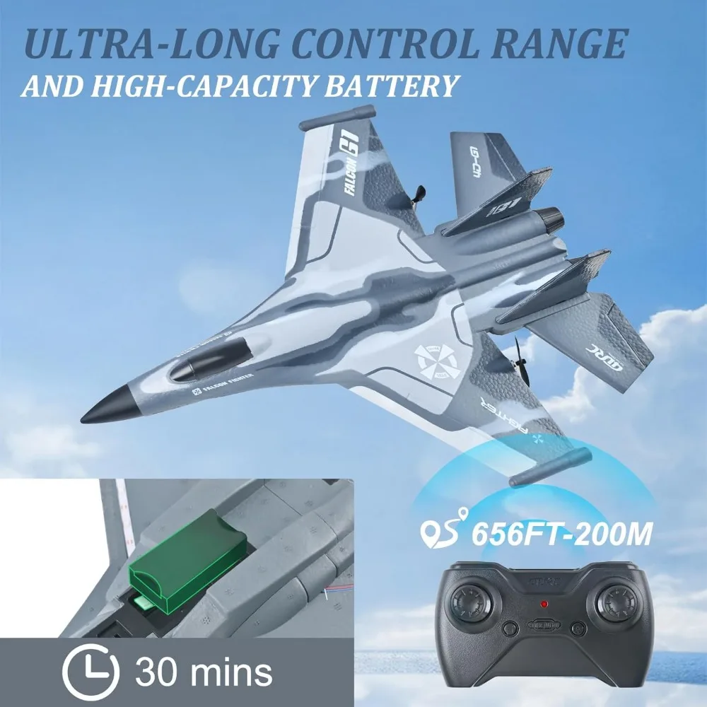 Avión RC de espuma de 2 canales de 2,4 GHz con giroscopio de 6 ejes y luces LED