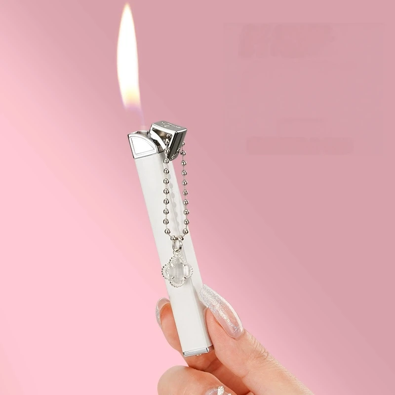 New Women's Fashion Hanging Chain Inflatable Lighter Mini Metal Outdoor Open Fire Portable Lighter Smoking Gift