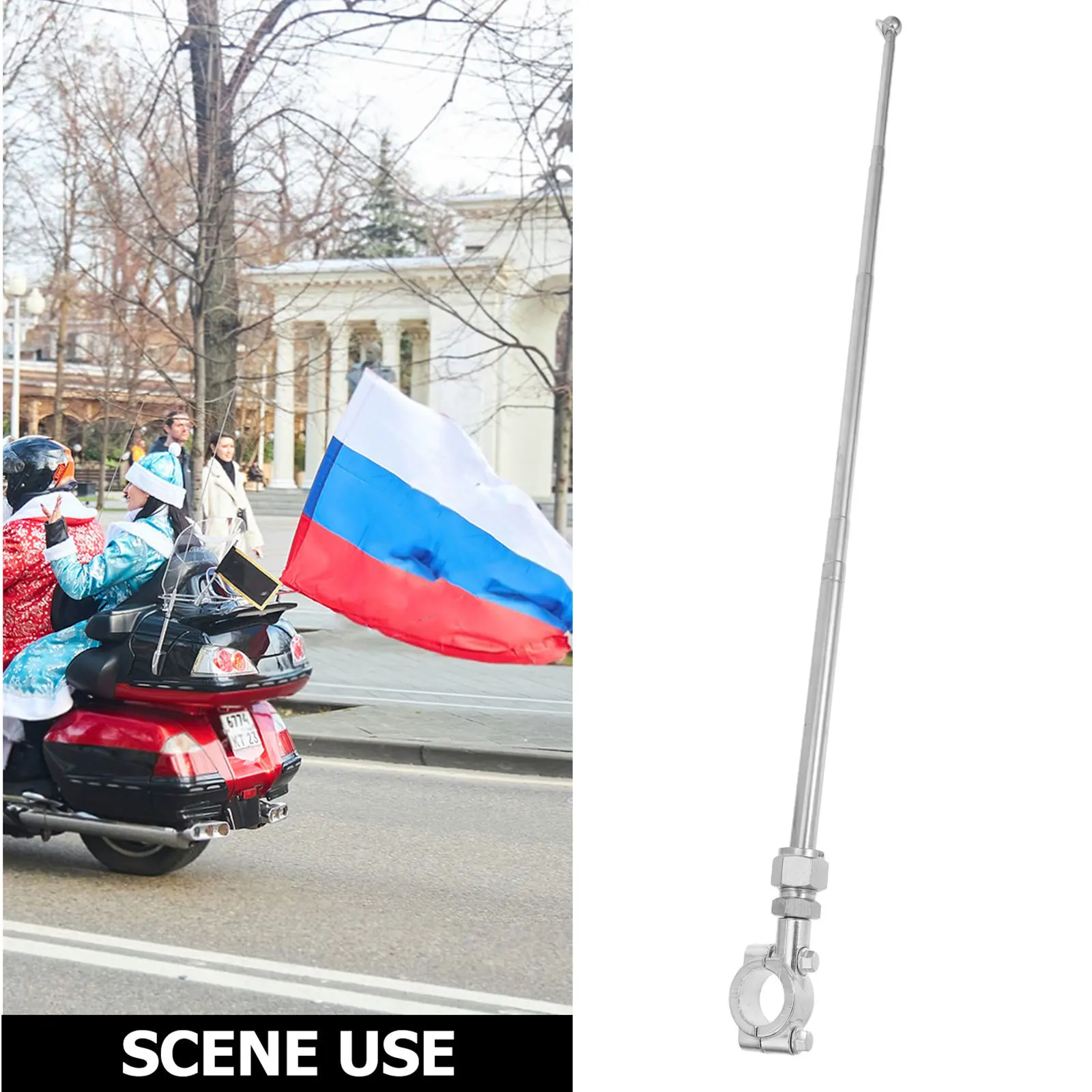 Stainless Steel Telescopic Flagpole Motorcycle Compatible 22mm Handlebar Mount Dirt Bike Flag Holder Off-Road Cycling Accessory