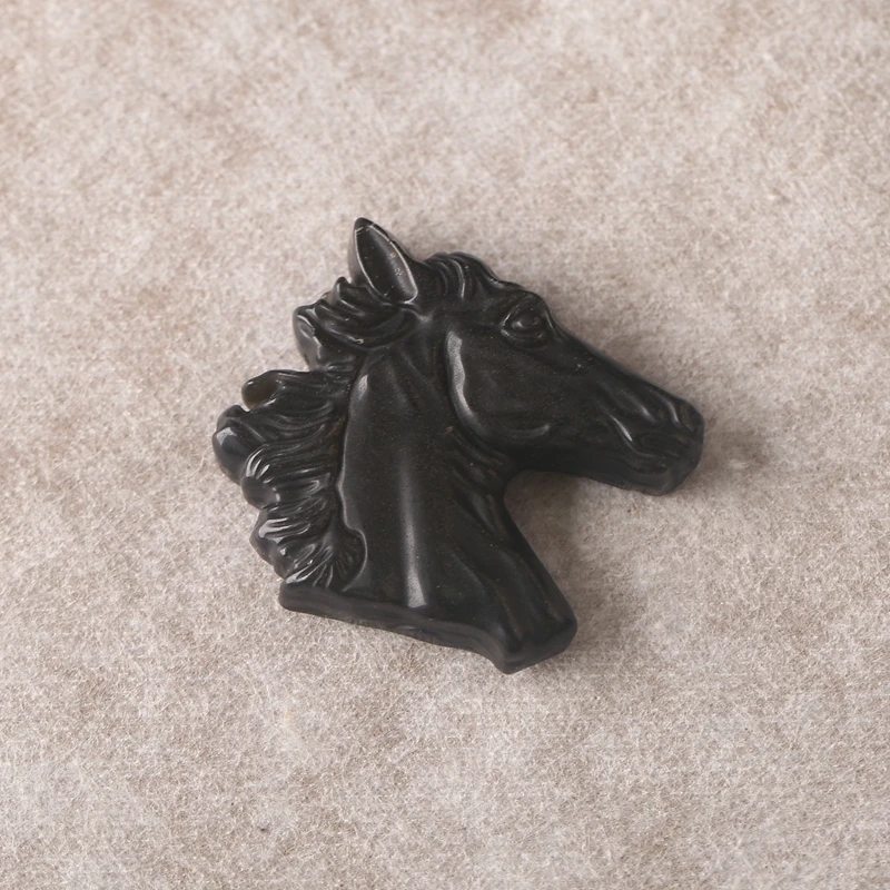 

Handmade Natural Obsidian Stone Horse Head Pendant Bead 41x39x9mm Top Drill 21.2g Semiprecious Jewelry for Necklace Accessories