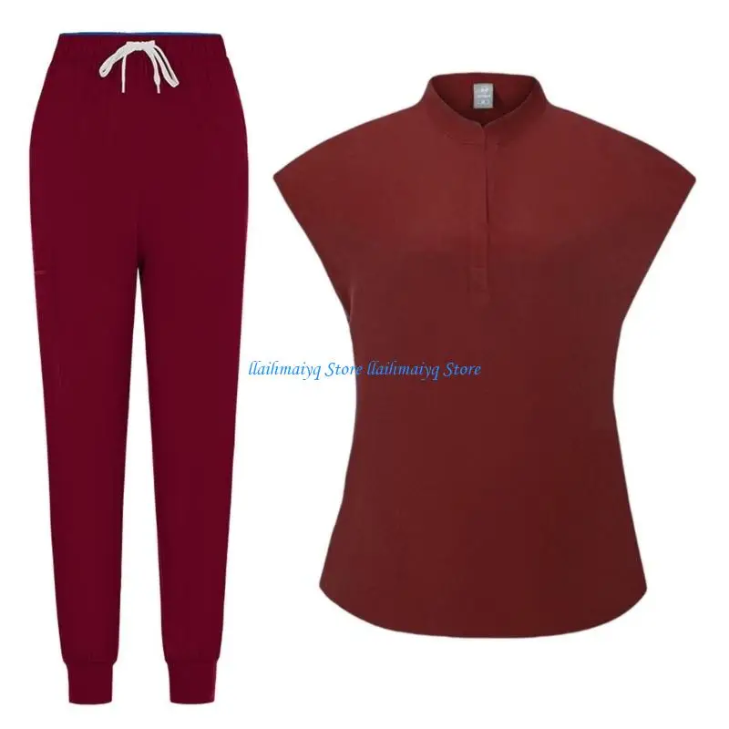 573B Scrubs Set for Women Nurse Uniform Jogger Suit Stretch Top & Pants with Pocket