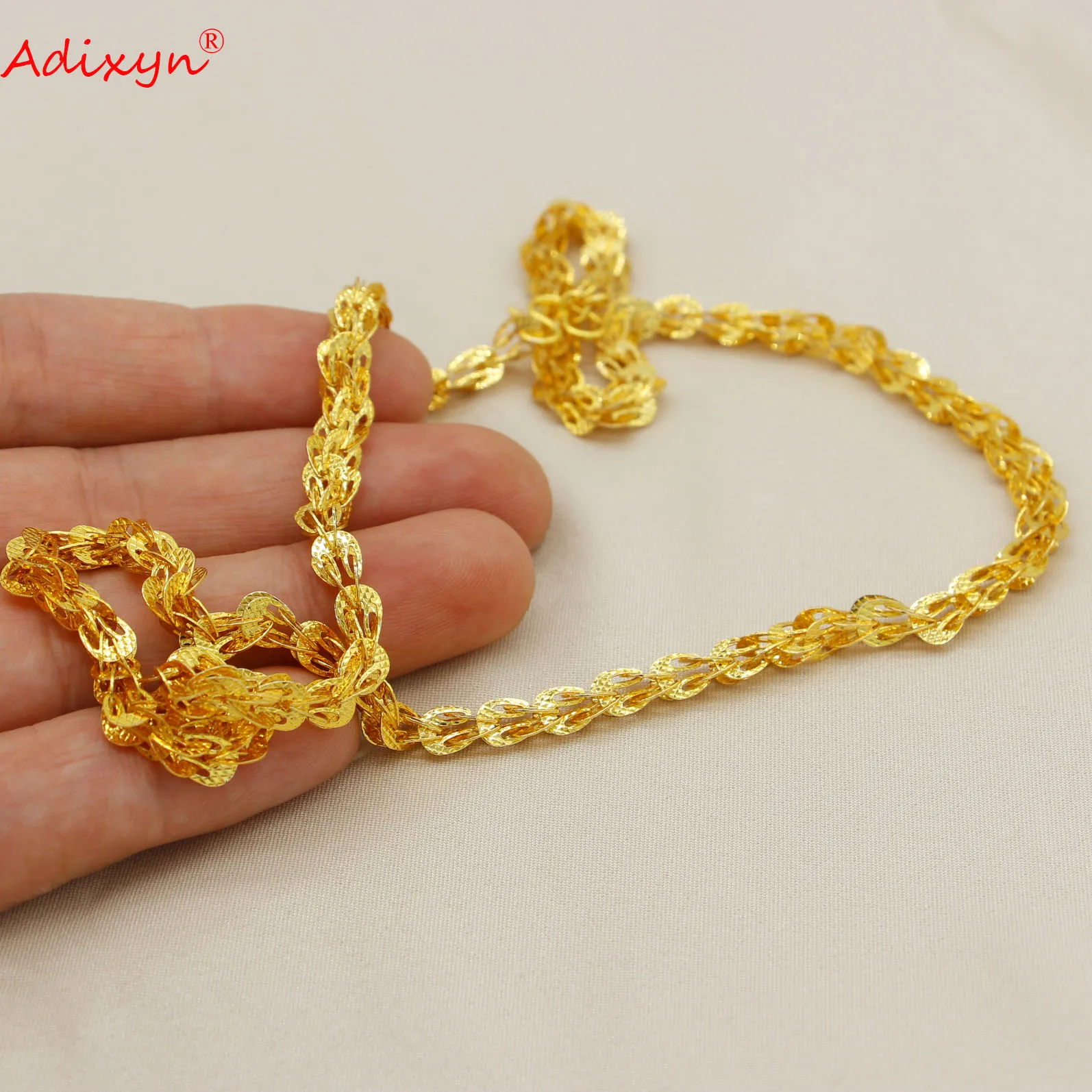 Adixyn Wholesale African 50CM Chain Necklaces Ethiopian Gold Color Copper Jewelry Arab Middle East Gifts N03154