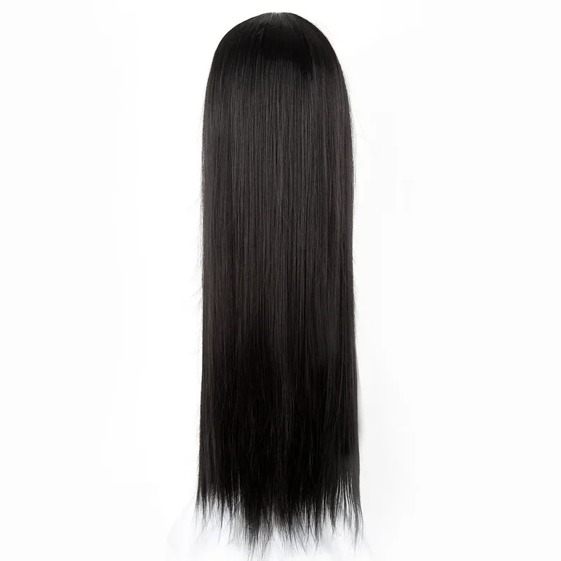 Black Wig Synthetic Heat Resistant Long Straight Middle Part Line Costume Cosplay Hair 26 Inches Salon Party Hairpieces