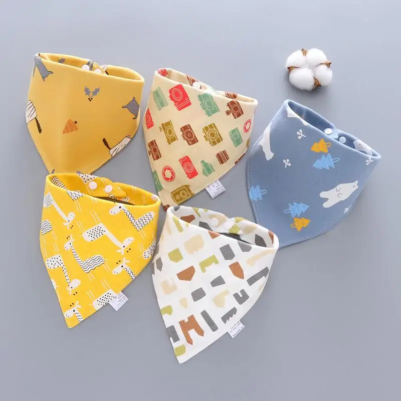 5pcs Cute Baby Bibs Triangle Scarf Cotton Adjustable Cartoon Child Bib Newborn Slabber Absorbent Cloth Bib Waterproof Towel