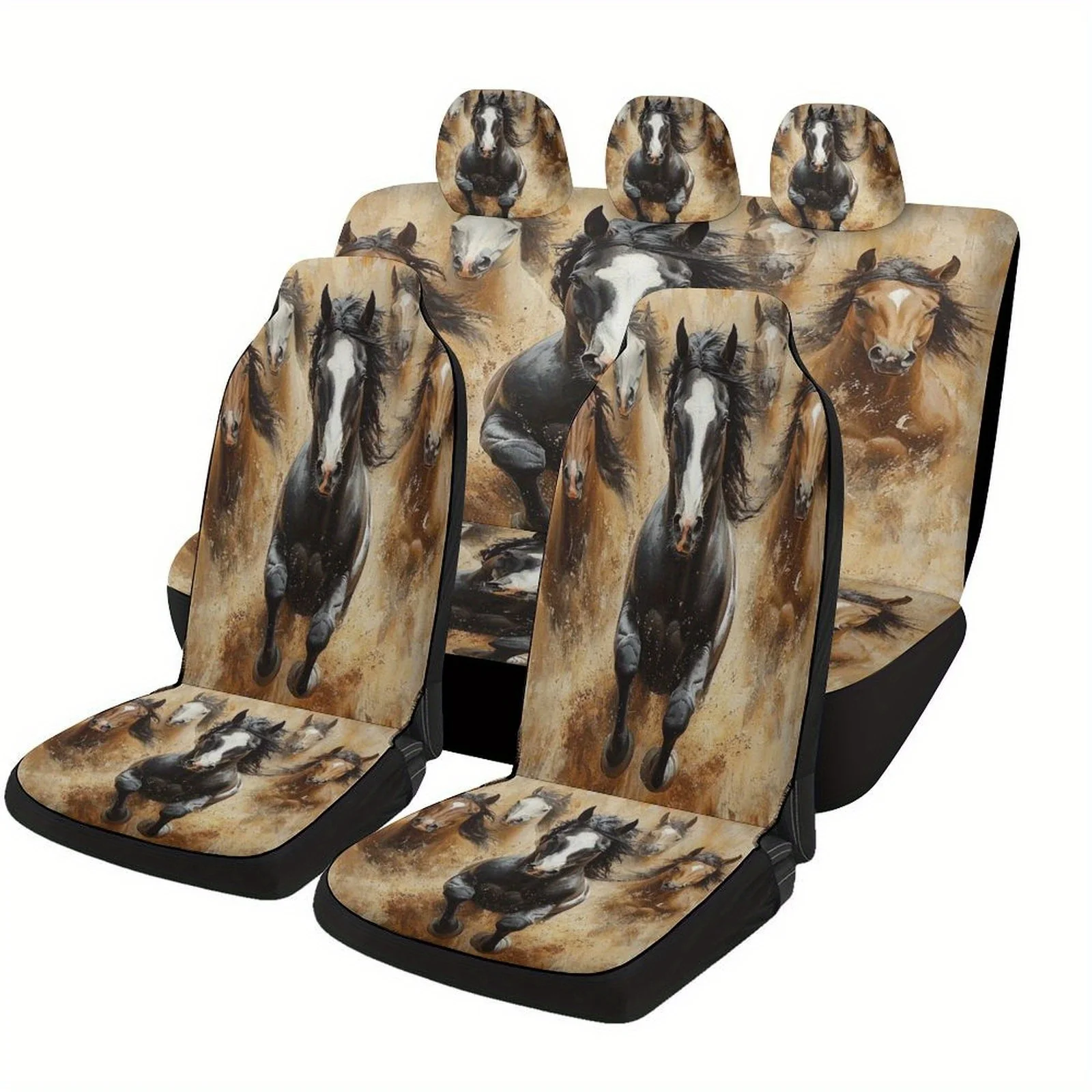 

Horses Running Themed Car Seat Cover Set For Most Cars, Trendy Novelty Car Seat Protector Covers Full Set, Universal Car Seat Co