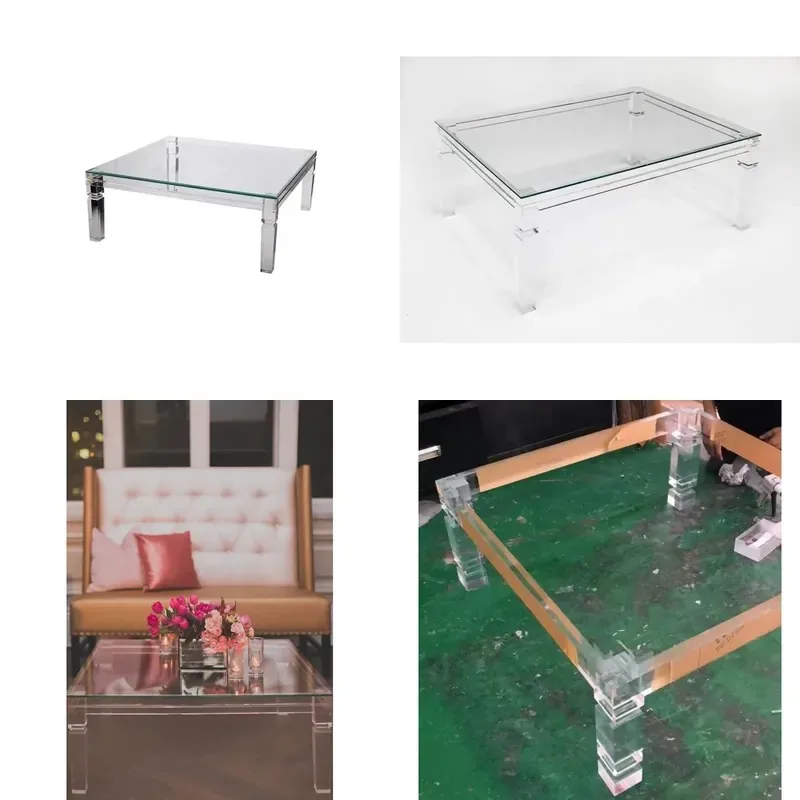 Square acrylic display stand with tempered glass desktop coffee table set