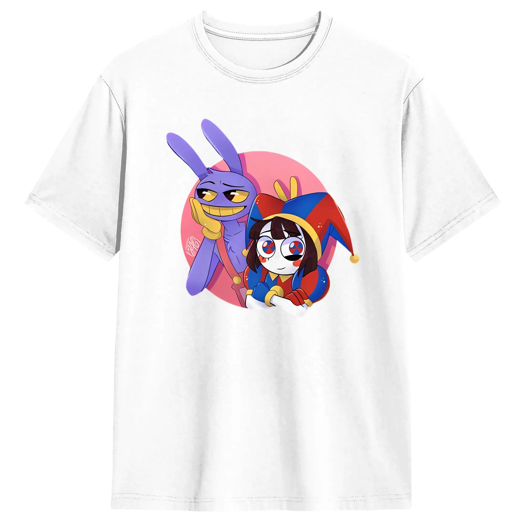 Men T-Shirts Amazing Circus Jax & Pomni Funny Pure Cotton Tee Shirt Short Sleeve  T Shirt Round Collar Clothing Plus Size