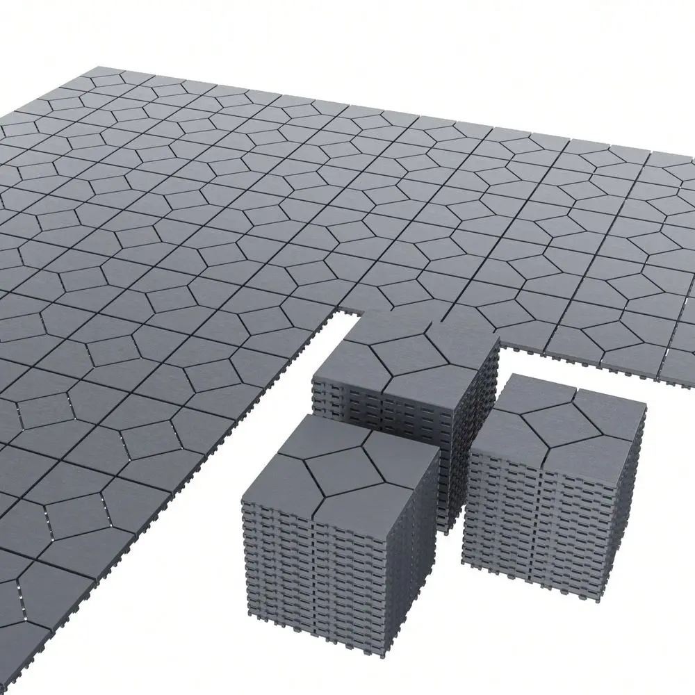 

Interlocking Patio Floor Tile Set 44 Main Tiles, 12 Edge Tiles, 4 Corner Tiles 12Inch WeatherResistant Plastic Outdoor Flooring