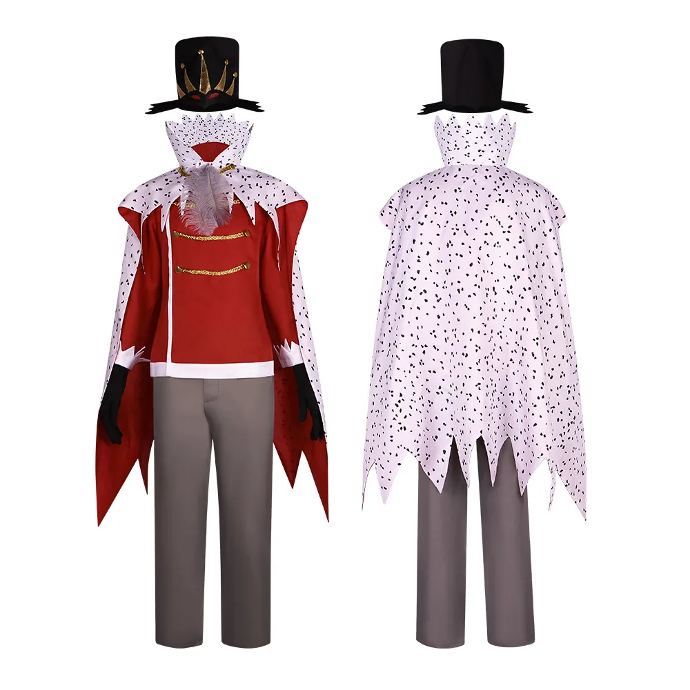 

Anime Helluva Boss Stolas Cosplay Costume for Adult Men Printed Cloak Gray Pants Christmas Halloween Party Uniform Gloves Hat