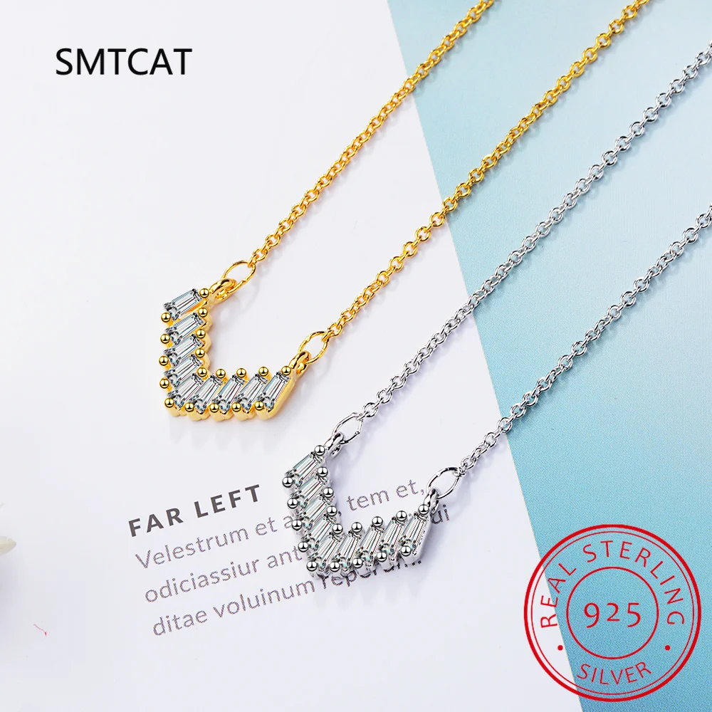 

18k Gold Plated V Letter Necklace 925 Sterling Silver Simple 1mm Moissanite Necklace For Women Jewelry Choker Colar de Prata