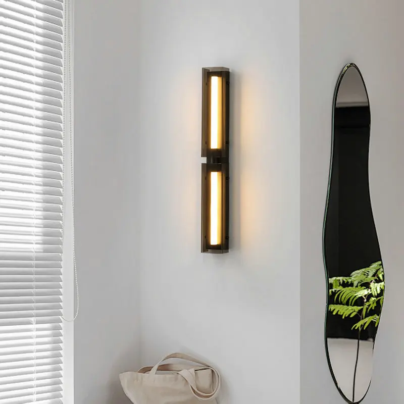 Frosted black long strip iron art wall lamp, simple dimmable wall lamp, fashionable retro smoke gray acrylic decor lamp BB145SQ