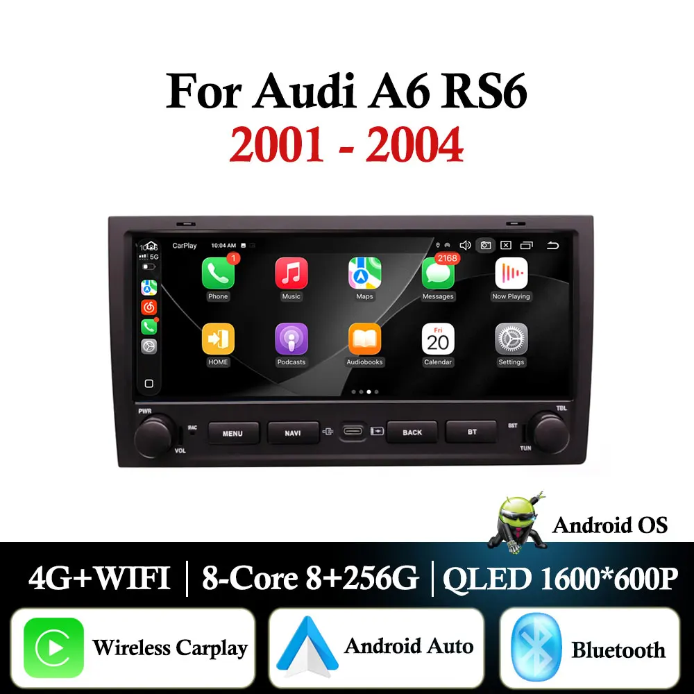 9.3 inch For Audi A6 RS6 2001 - 2004 Android 16 Wireless CarPlay Car Multimedia Player GPS Navigation 4G WIFI BT DSP Stereo