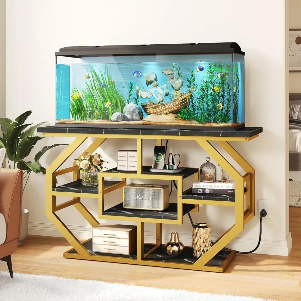 55-75 Gallon Aquarium Stand with Power Outlet, Display Stand for Turtle Tank, Reptile Terrarium, Metal Fish Tank Stand