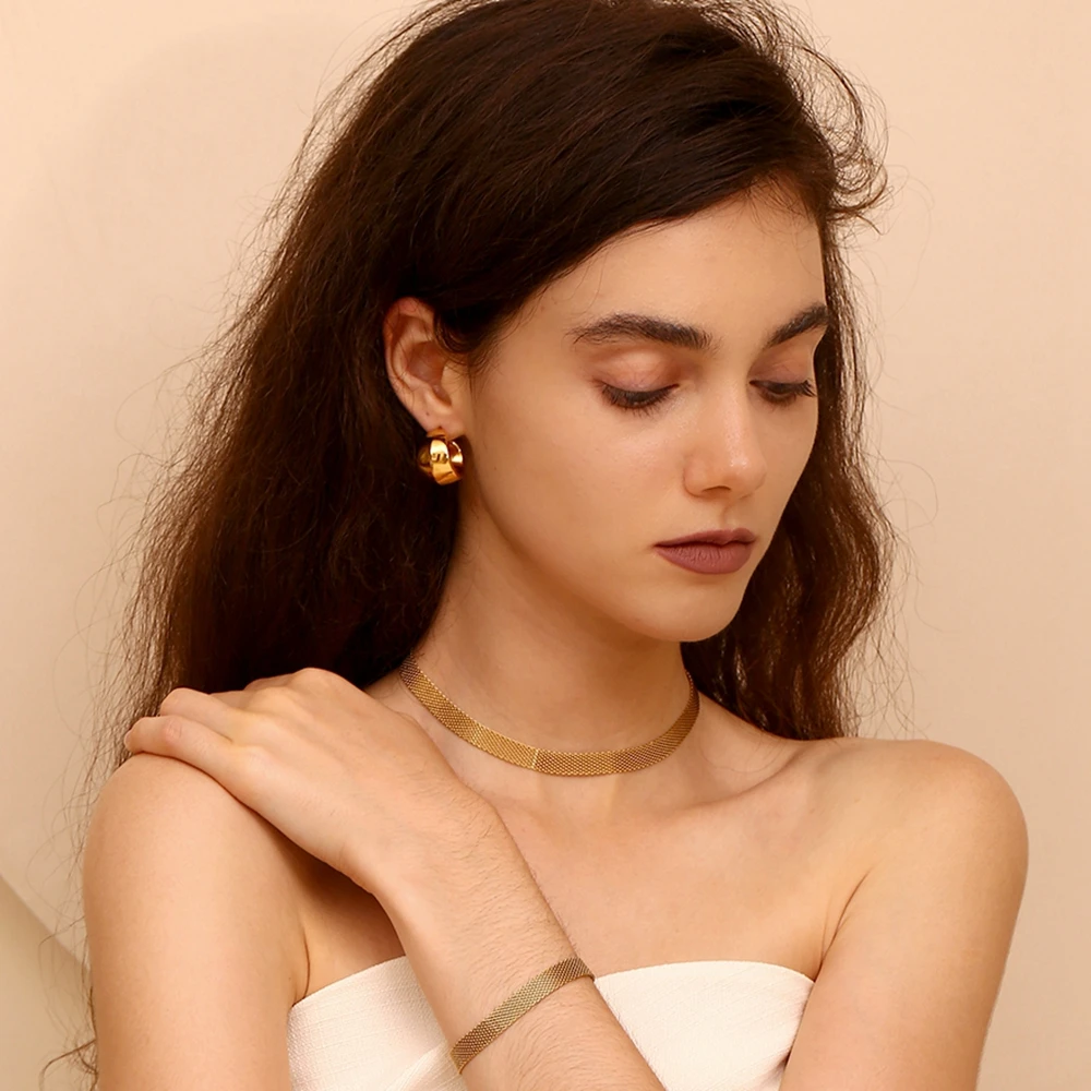 E. b. belle 3 Schichten Vergoldung Edelstahl Anti-Allergie & umwelt freundliche breite geflochtene Netz kette Gold Choker Halskette für Frauen