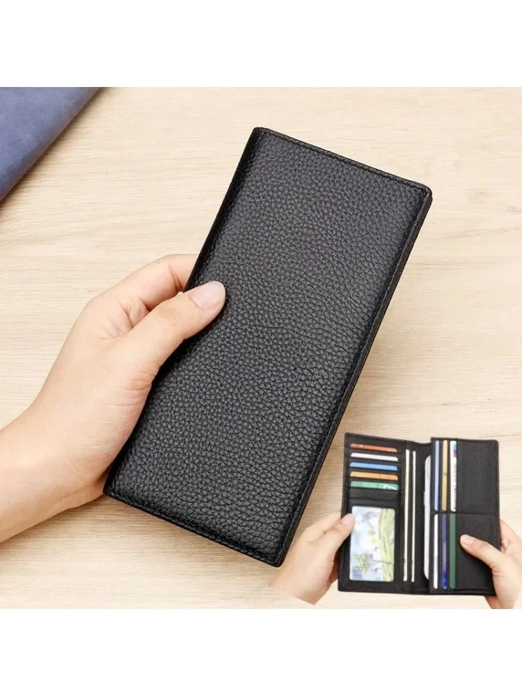 

Высококачественный деловой мужской длинный кошелек из натуральной кожи с несколькими позициями для карт, верхний слой из воловьей кожи, держатель для карт, чистый цвет, Bla