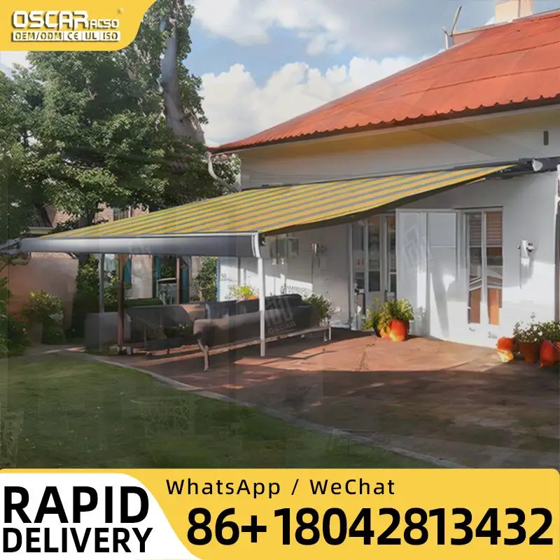 Retractable Canopy Awning with Polyester High UV Protection for Balcony Sunny Areas Outdoor Spaces Retractable Awning