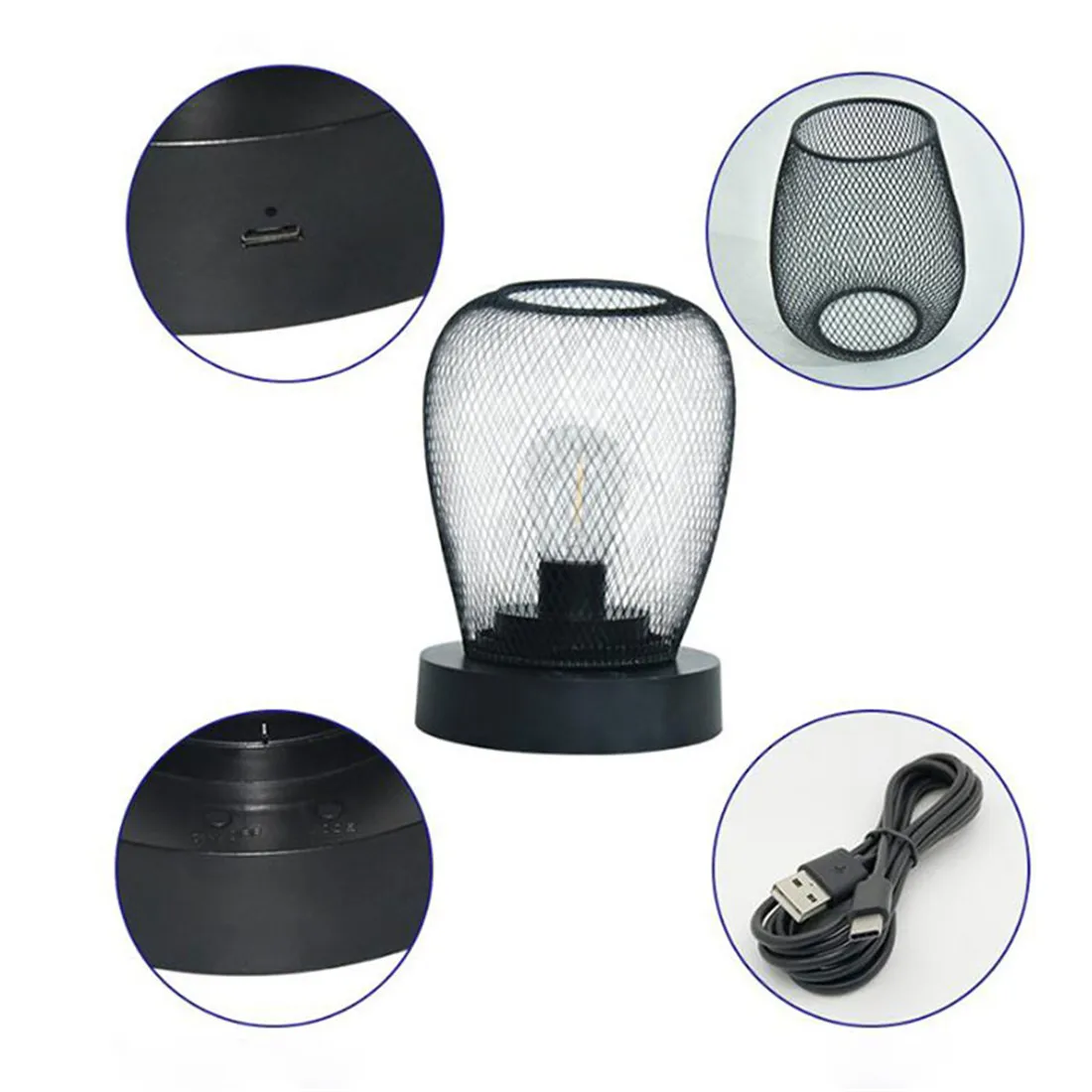 Lanterna de mesa externa com lâmpada regulável e recarregável, lanterna de mesa sem fio de 4 níveis de brilho, luzes decorativas vintage