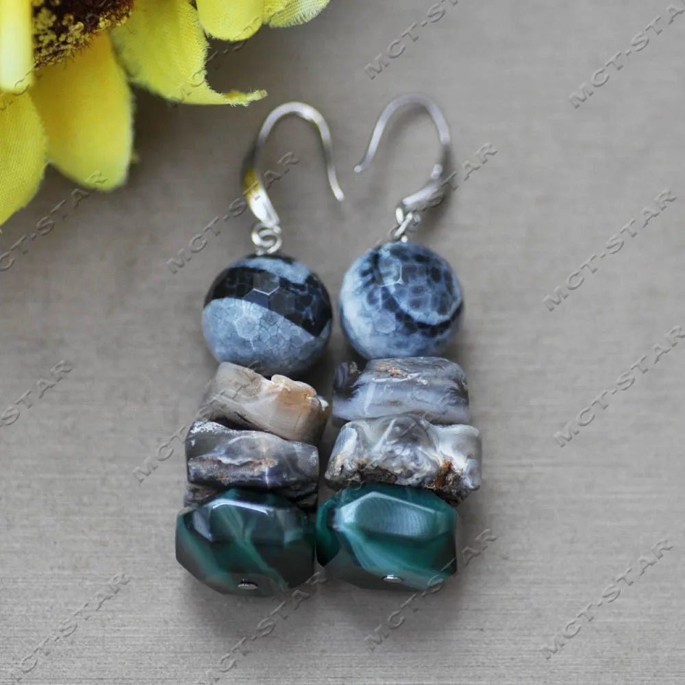 

MTC·STAR Редкие висячие серьги из натурального серого цвета с зеленым ронделем и граненым агатом в стиле фэнтези и леса (Z14186)