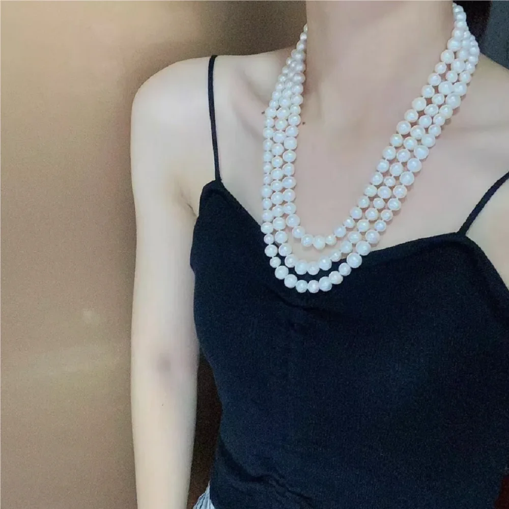 

Triple AAA 9-10mm Natural South Sea Round White Pearl Necklace 18 "19" 20'inhc 925s