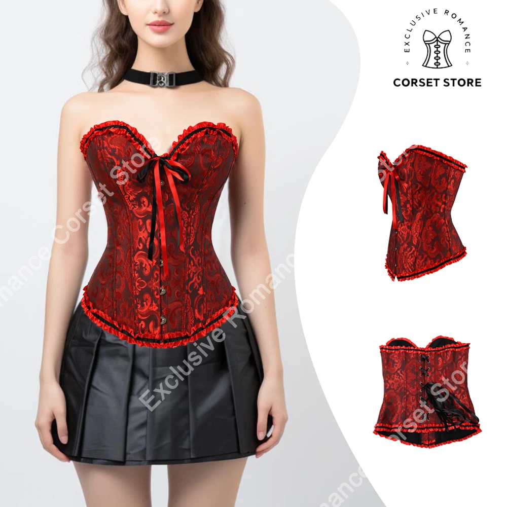 Sexy Korsetts und Bustiers florale Spitzen oberteile für Frauen Vintage Korsett Gothic Overbust Satin Jacquard Dessous Korsett plus Größe