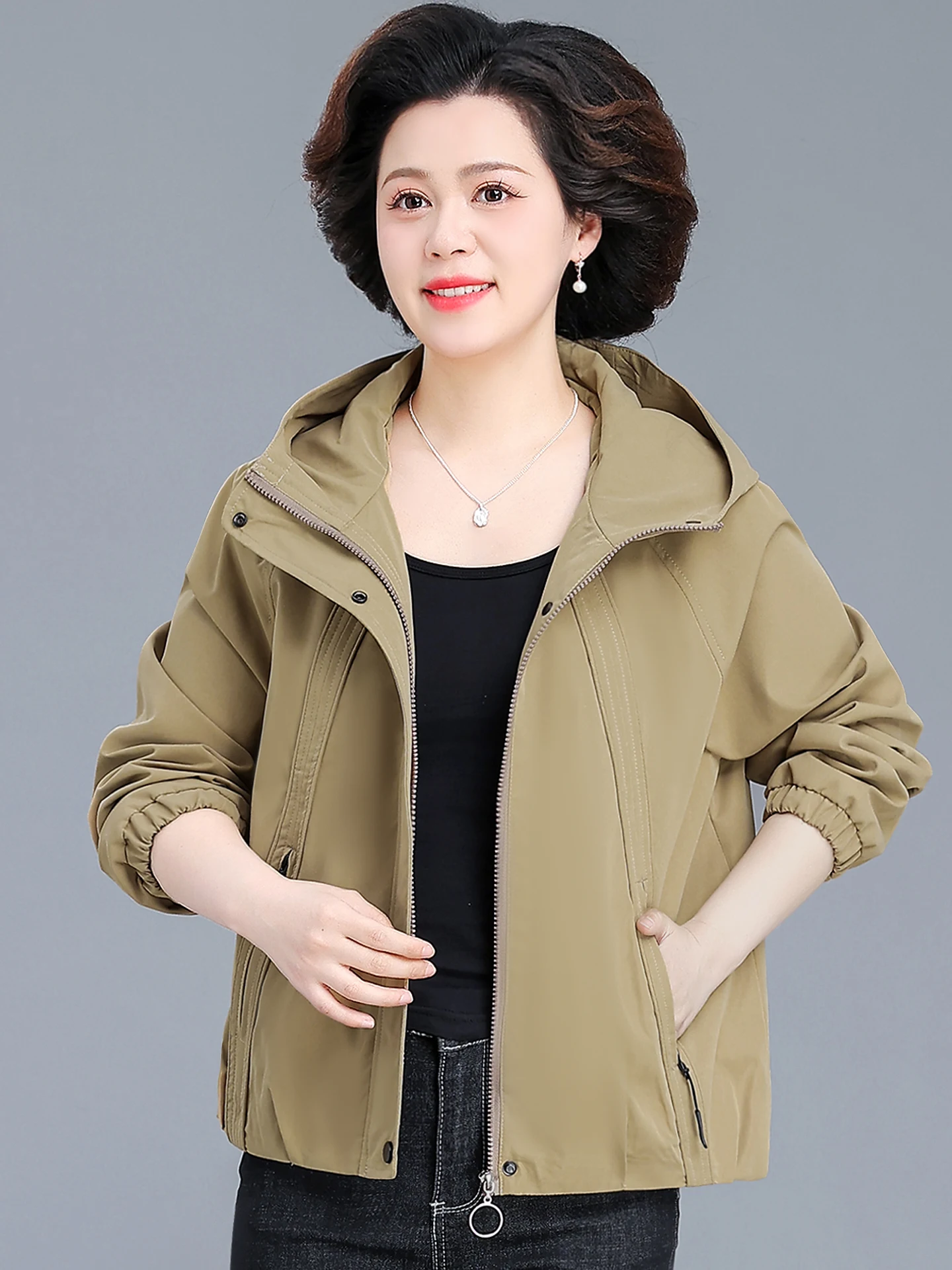 

2025 New Korean Sle Hooded Lightweight Casual Women's Jaet Autumn Coat for Middle-Aged Mothers Faionable All-Match or...