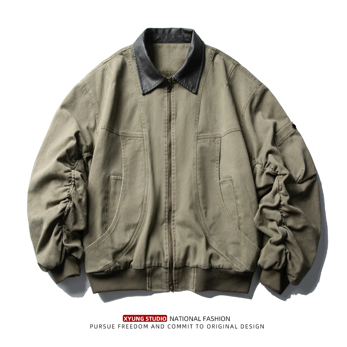 

Ретро-куртка в американском стиле с воротником из искусственной кожи, свободного кроя, для мужчин и женщин, осенняя, в стиле рабочей одежды.