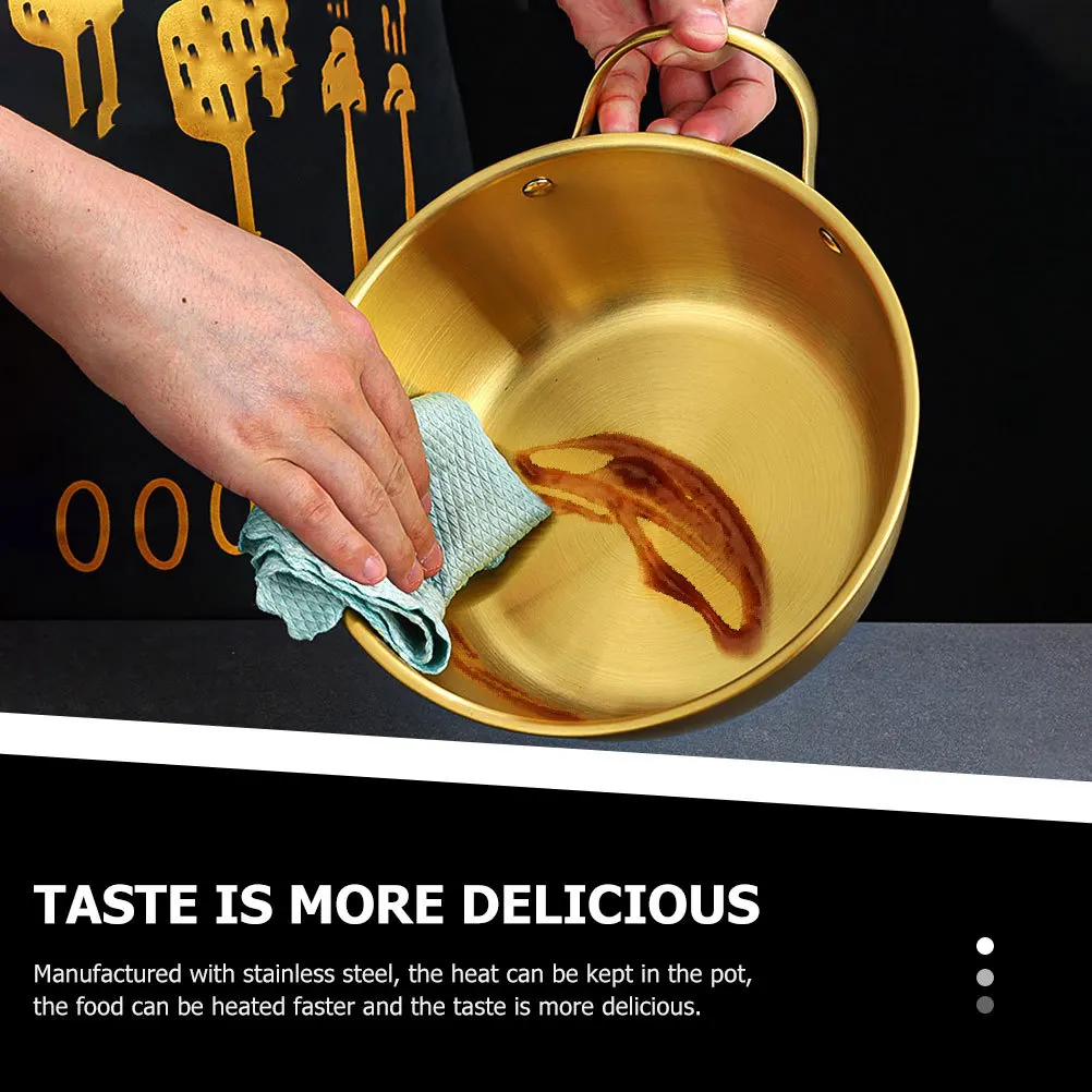 

1pc Stainless Steel Noodle Pot 1.5L Golden Heat Resistant Non Stick Ramen Soup Kitchen Gadget Portable Single Ear Food Pot