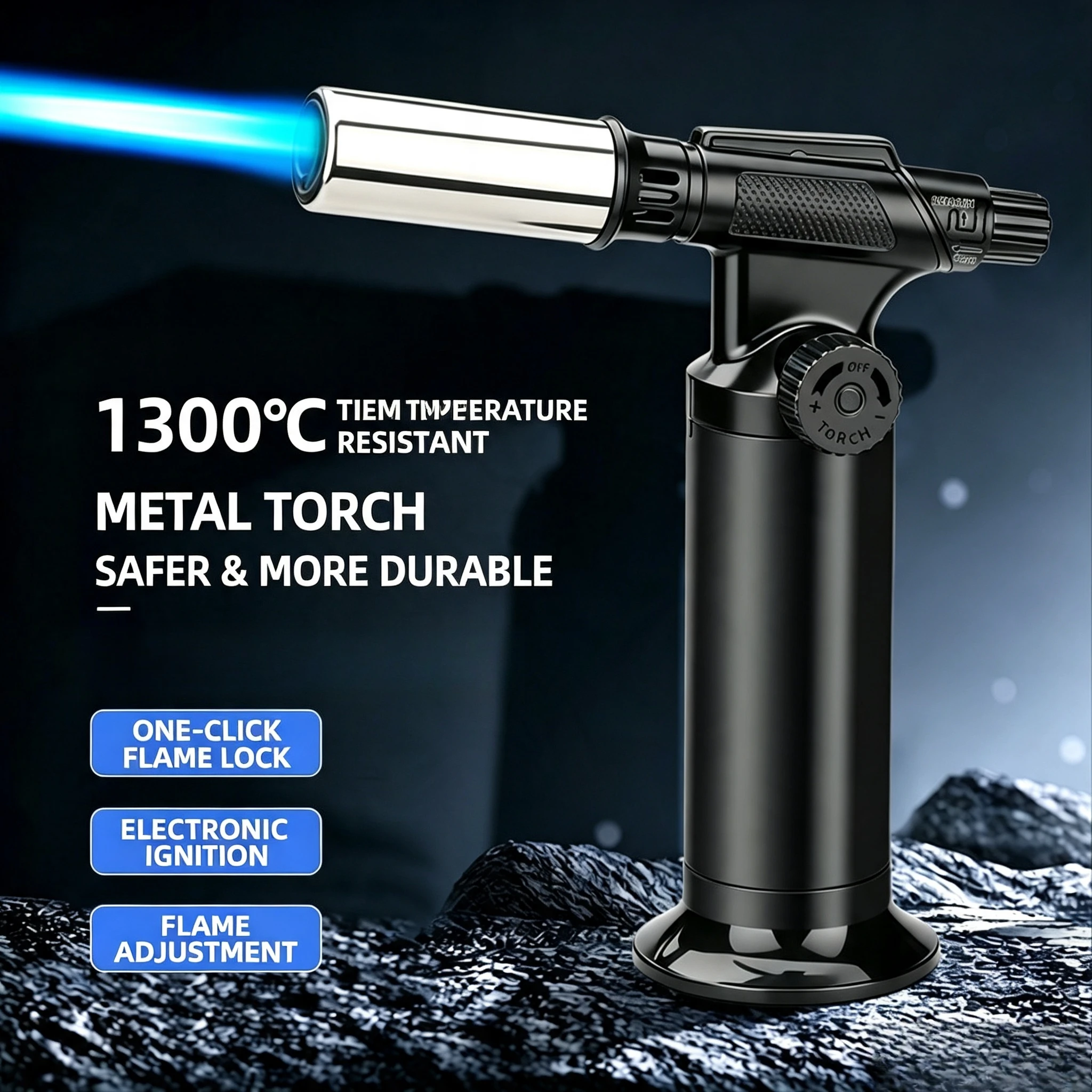 Bronze High Power Torch Lighter, Windproof Refillable Butane Gas Igniter,Portable Heavy‑Duty Jet Flame Tool Outdoor BBQ Camping