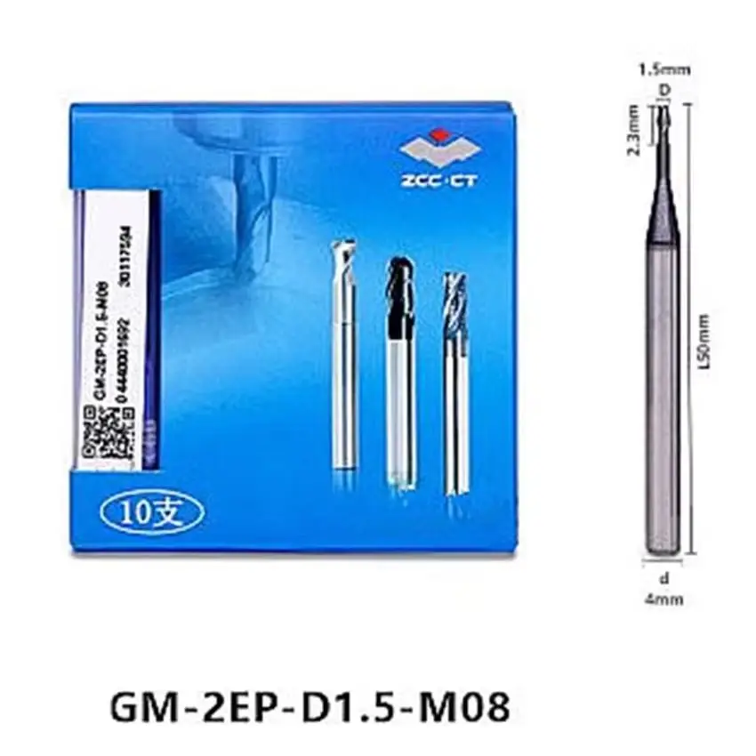 GM-2EP-D1.5-M08 ZCC.CT GM-2EP Two edge straight shank long neck short edge flat end mills D1.5*8*50 2T 2 Flute2 Flat End Mills